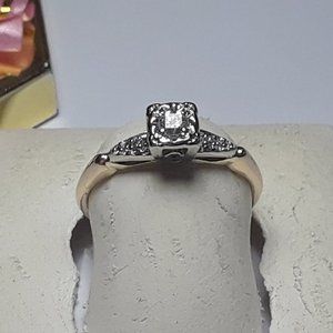 Antique .10ctw Natural Diamond VS2 GH Square top 14Kt 2Tone Engagement Ring17277